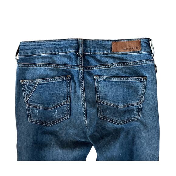ZADIG & VOLTAIRE Eva Use Slim Denim Blue Jeans w/ Studs & Distressing Size 25 - Picture 5 of 6